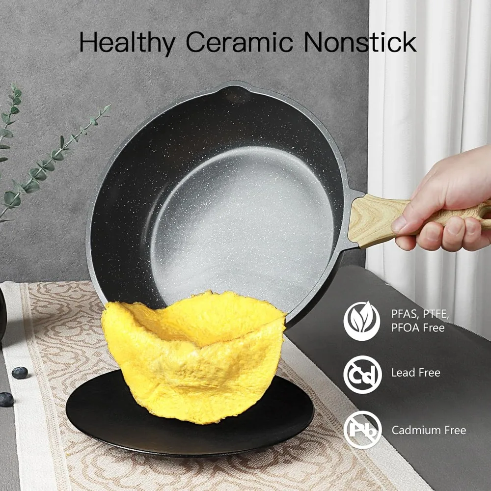 22Pcs Nonstick Cookware Set, Ceramic Pots and Pans Set, Healthy Kitchen Cooking Set with Frying Pans, Dishwasher Safe, Dark Gray 3
