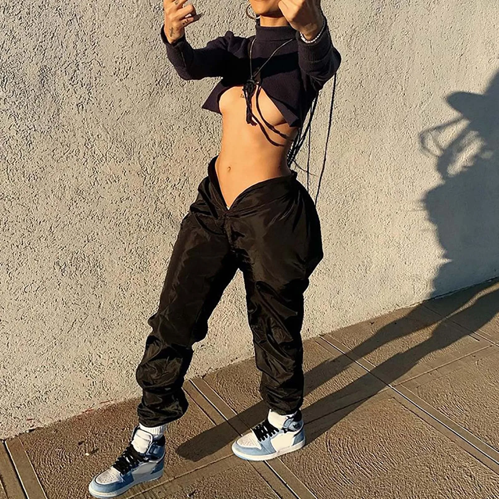 

Y2K Hot Girls High Waist V Design Woven Trousers Harajuku Streetwear Straight Leg Baggy Trousers Female Hippie Jogging Sweatpant