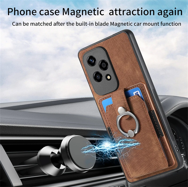 Luxury Leather Magnetic Wallet Case with Ring Stand and Card Slot Cover