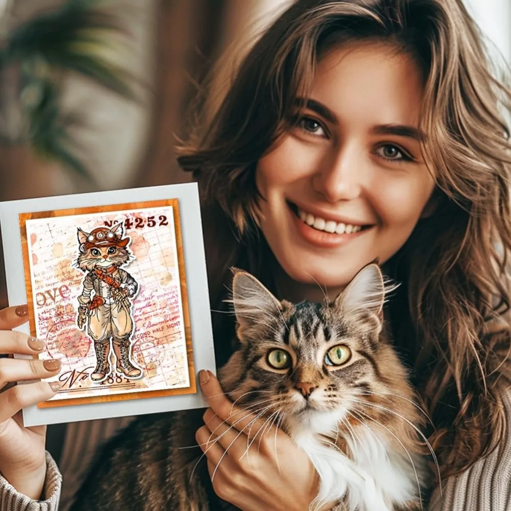 Clear Stamps Vintage Cat Clear Stamps for Card Making Animals Silicone Clear Stamps Retro Clothes Transparent Seal for DIY