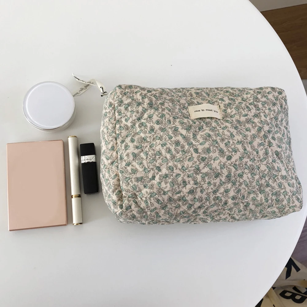 Korean Washing Bag Flower Prints Soft Cotton Travel Organizer Travel Portable Large Capacity Zipper for Women Girls Wallet Purse