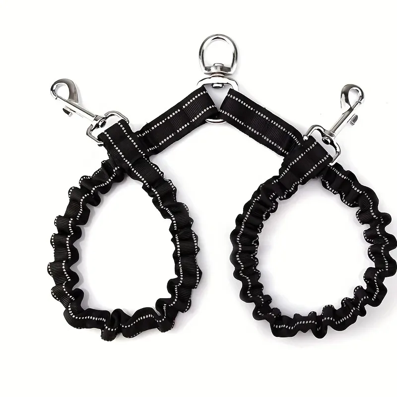 Pet Dog Double Leashes No Tangle Dog Leash Coupler Comfortable Shock Absorbing Reflective Bungee Lead for Nighttime Safety