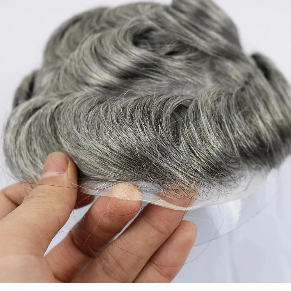 Human Hair Toupee 80-90% Density Natural Hairline 0.02mm Super Thin Skin Base Men's Toupee