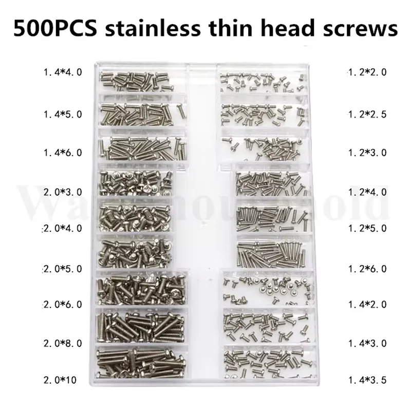 500Pcs 18 가지 유형 미니 나사 DIY 키트 마이크로 노트북 컴퓨터 선글래스 시계 전화 태블릿 수리 나사 도구 패스너 세트 핫 세일