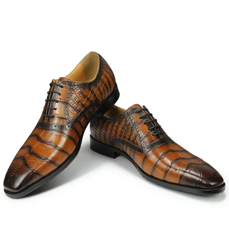 2023 High Quality Oxford Style Dress Men Shoes Brogue Wedding Office Footwear Genuine Leather Lace-up Natural Handmade Size 44