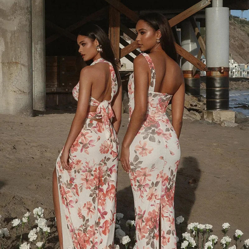 Vestido midi sexy con estampado de un solo hombro para mujer, vestido largo ajustado sin mangas con hombros descubiertos y espalda descubierta para fiesta y club.