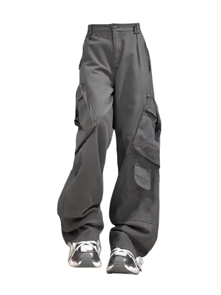 

Женские серые брюки-карго Y2k, уличные мешковатые длинные брюки с высокой талией в стиле унисекс, повседневные черные широкие брюки в стиле Харадзюку, уличная одежда Y2k, 2023