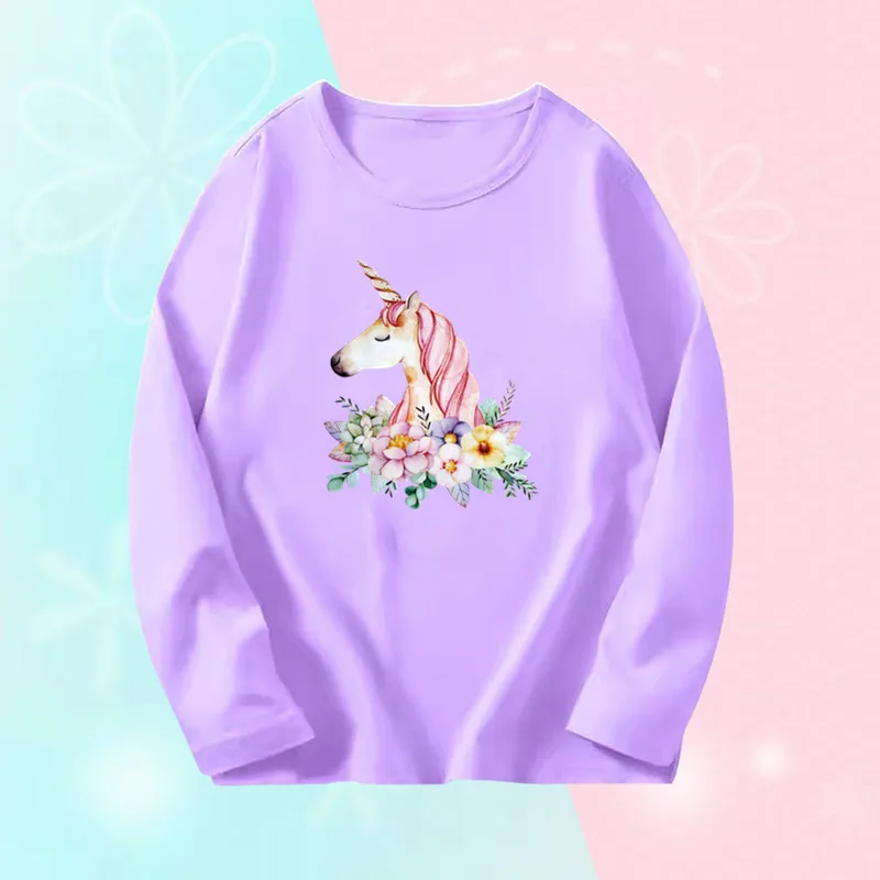

3~14Years Girl's Spring Autumn T-shirts Baby Girl Long Sleeve Cotton T-shirts Children Purple Cute Tee Tops