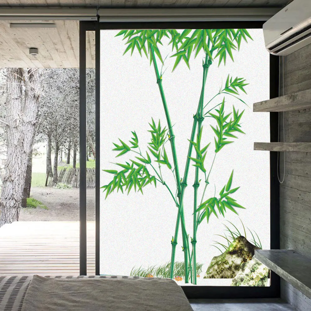 

Window Film Privacy Bamboo Non Adhesive Glass Sticker Sun Protection Heat Control Window Coverings for Homedecor