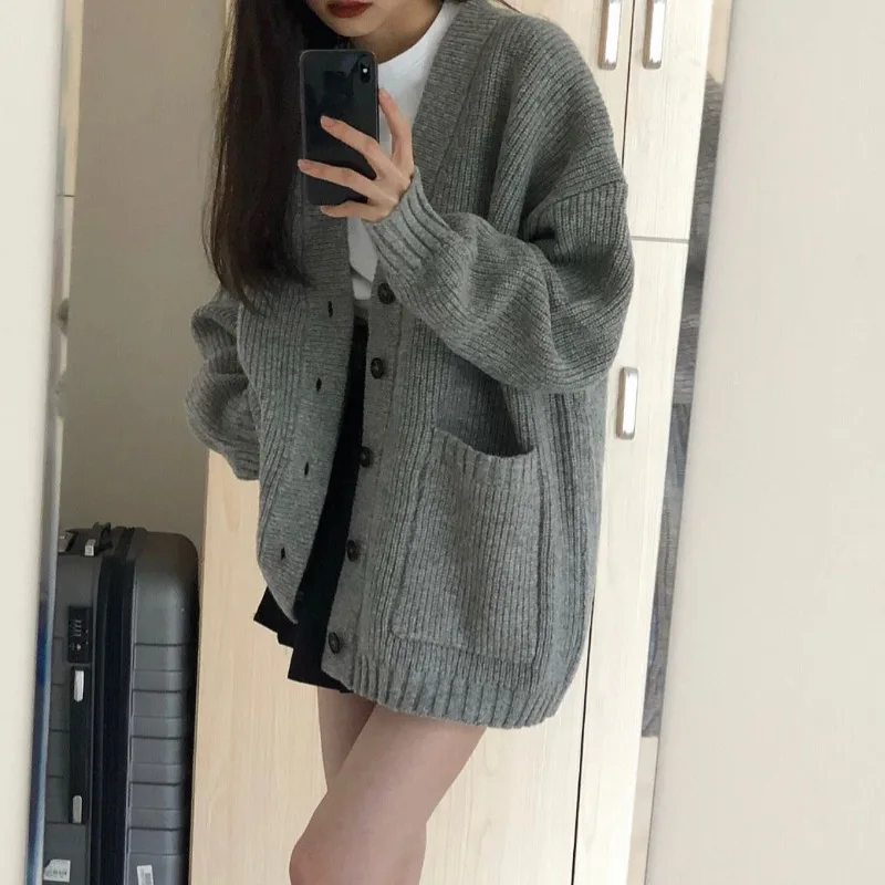 Women Cardigan Sweater Coats Female Long Sleeve V-neck