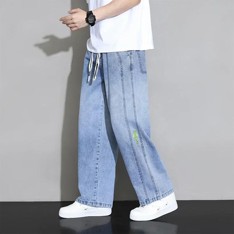 2024 Autumn New Wide Leg Jean Pants Men Trousers Neutral Loose Casual Cotton Straight Outdoor Fashion wash Pants Big Size 8xl 4