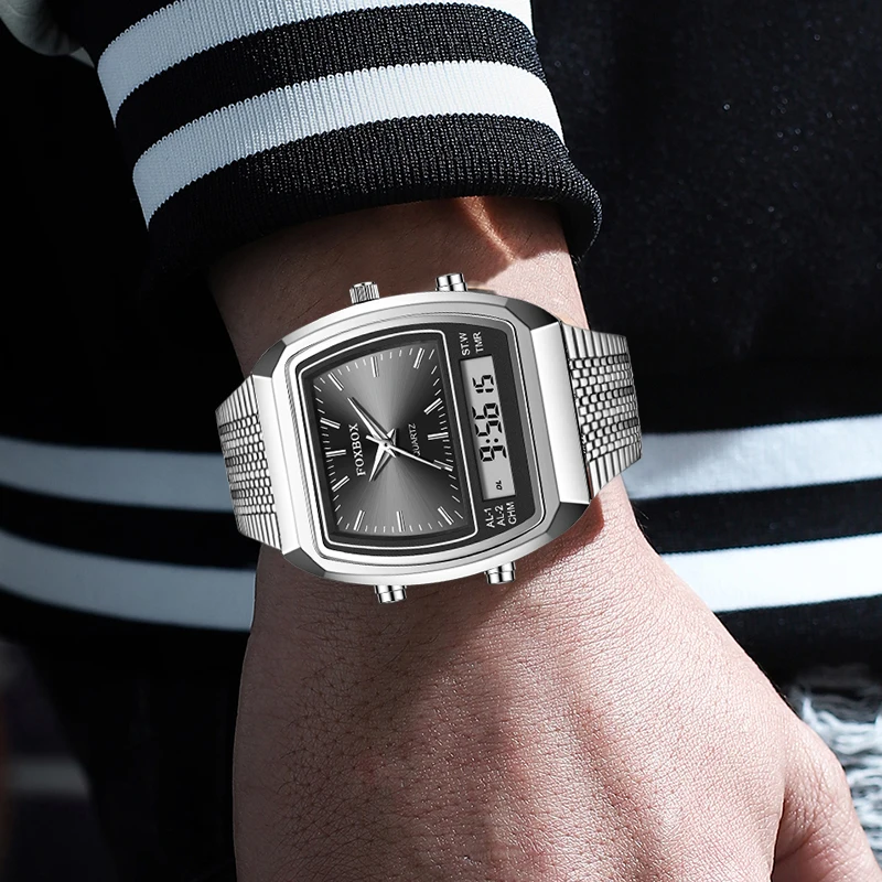 Foxbox 2026 New Luxury Mens Watch Sports Fashion Digital Watches Men Waterproof Luminous Steel Quartz Wristwatches Reloj Hombre, Alina Gadgets