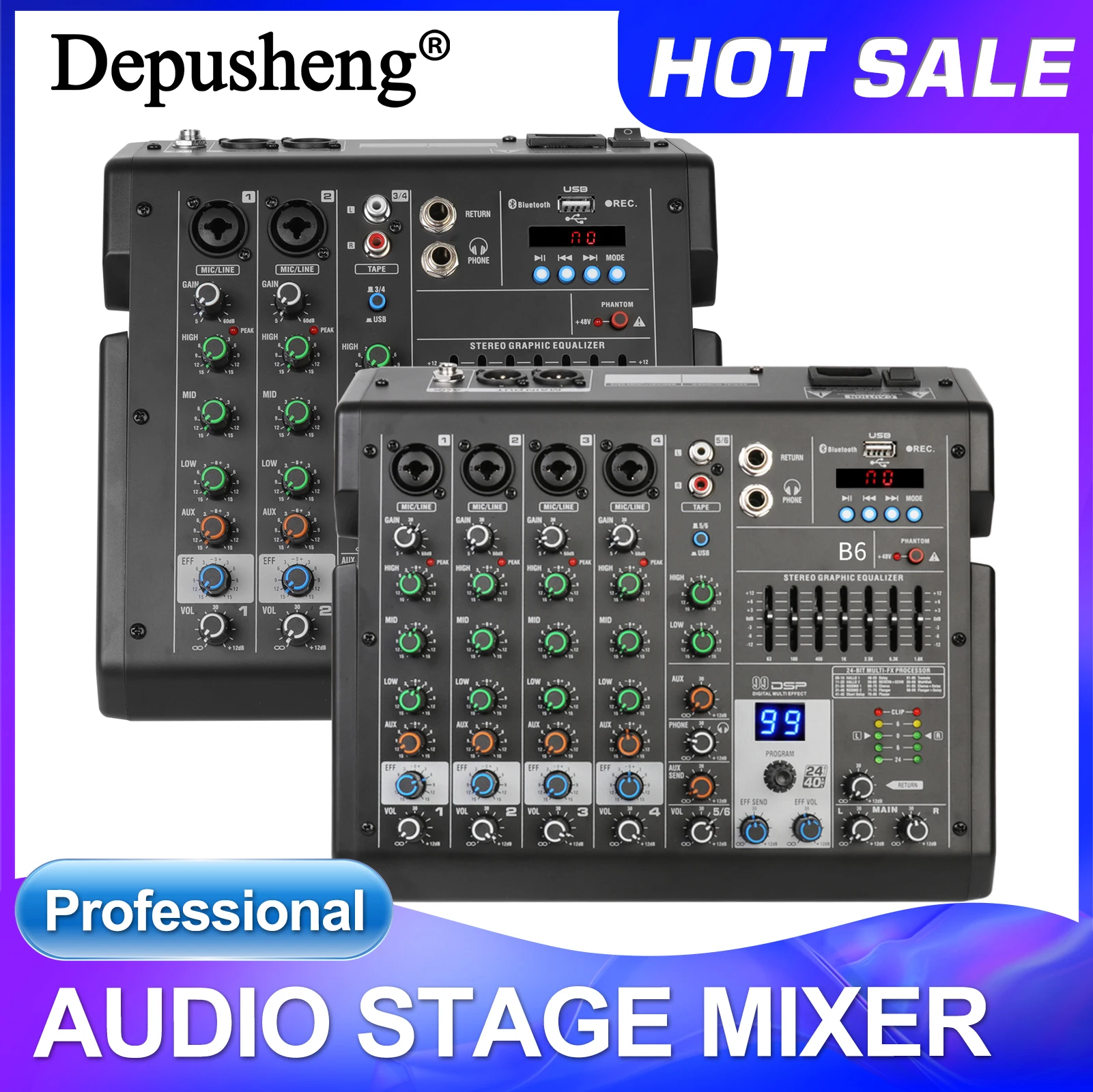 プロフェッショナル 8 チャンネル サウンド ミキサー ポータブル