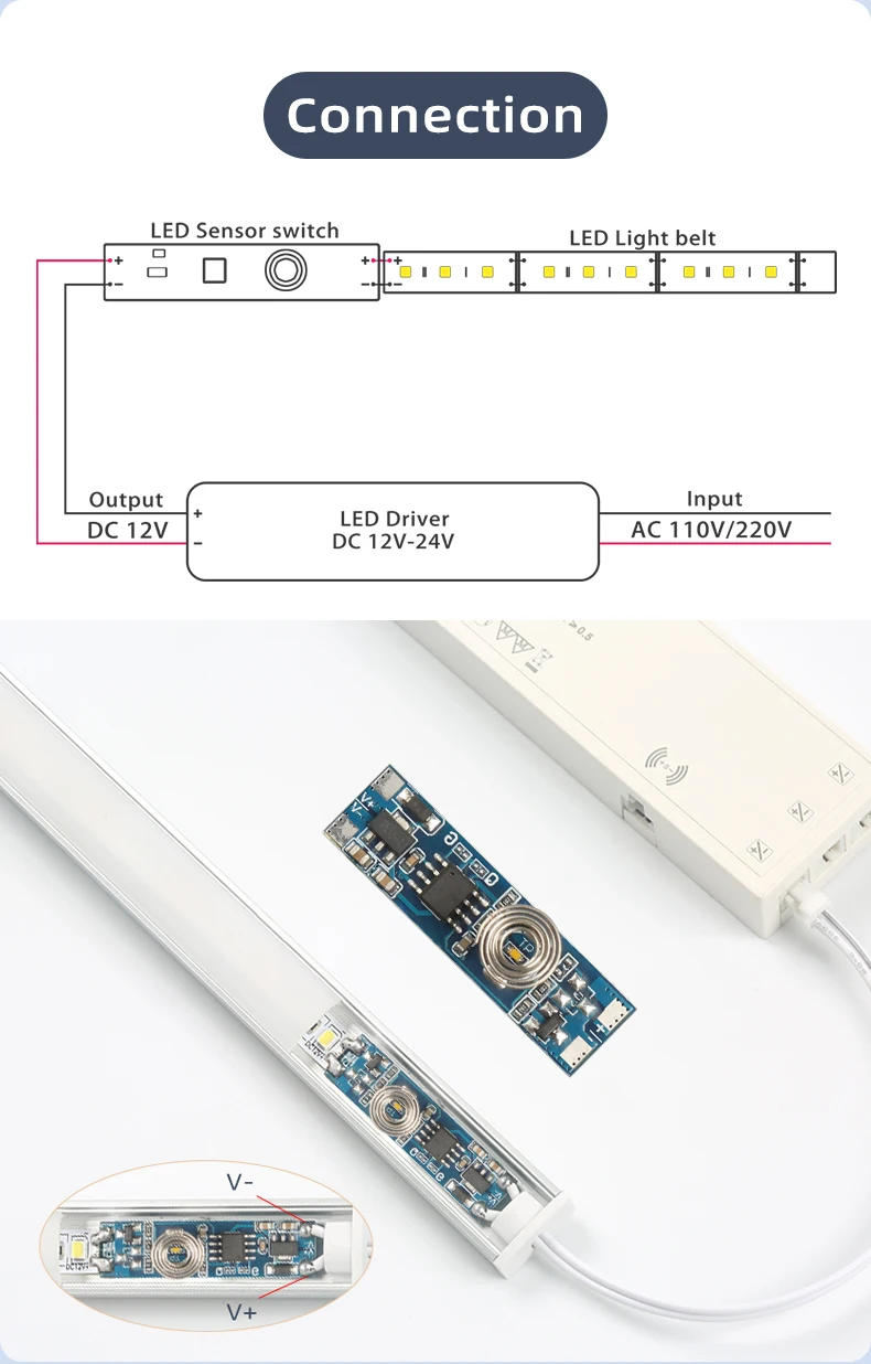 Description Picture 6 of itemTouch switch DC 12V 24V adjustable brightness controller suitable for home cabinet LED light strip