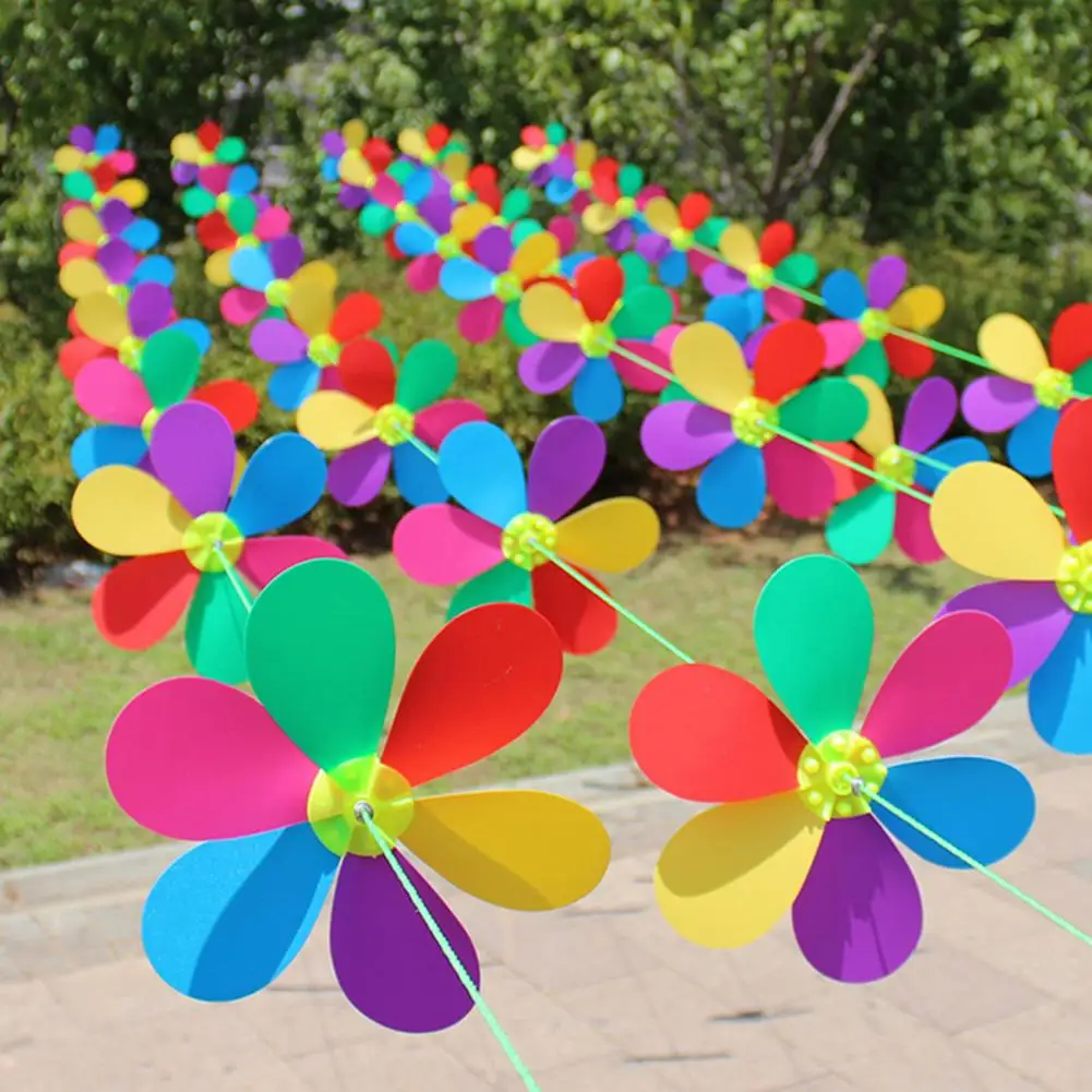 Wind Spinner Toys Wind Whirligig Delicate Craft Six Colors Light Weight Flower Hanging String Windmill for Gift