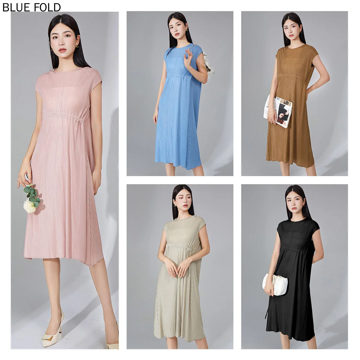 

MIYAKE-Women's High-Quality Pleated Dress, Elegant Design Sense, Drawstring Waist, Slim, Loose, Casual PLEATS, Summer