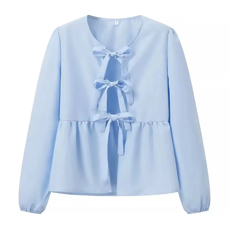 HH Women Fashion Leopard Print Lace Up Shirts 2024 Woman Vintage Blouse Female Casual Loose Top Y2k Chic Shirt