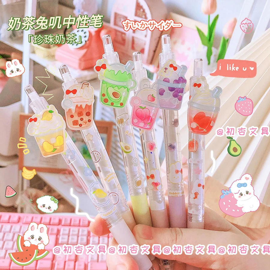 Fruit Rabbit Gel Pen Kawaii 0.5MM Black Ink Cute Pens Lovely Stationery Pens School Student/Office Supplies 500pcs roll warning stickers for kids gift wrapping seals black and white lovely extreme happiness warning self adhesive sticker