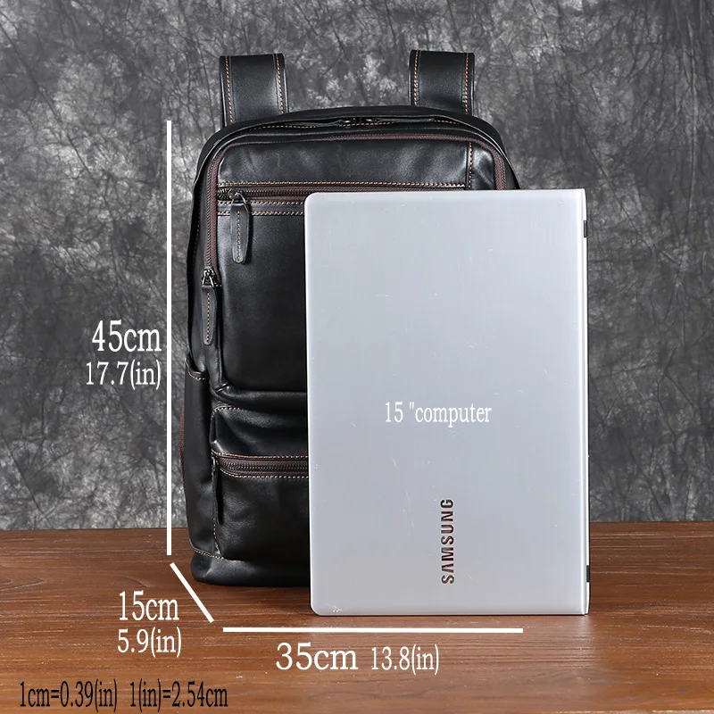 Men's Leather Double Shoulder Baothead Layer Cowhide Backpack Large Capacity Travel Bag Leisure School Bag Simple Computer Bag 6