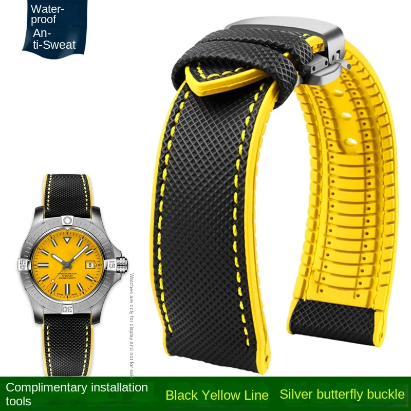 Yellow Nylon Fluoro Rubber Silicone Watch Strap