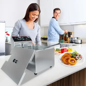 6L / 8L Commercial Deep Fryer，Stainless Steel Countertop Electric Deep Fryer with Basket, Easy to Clean 4
