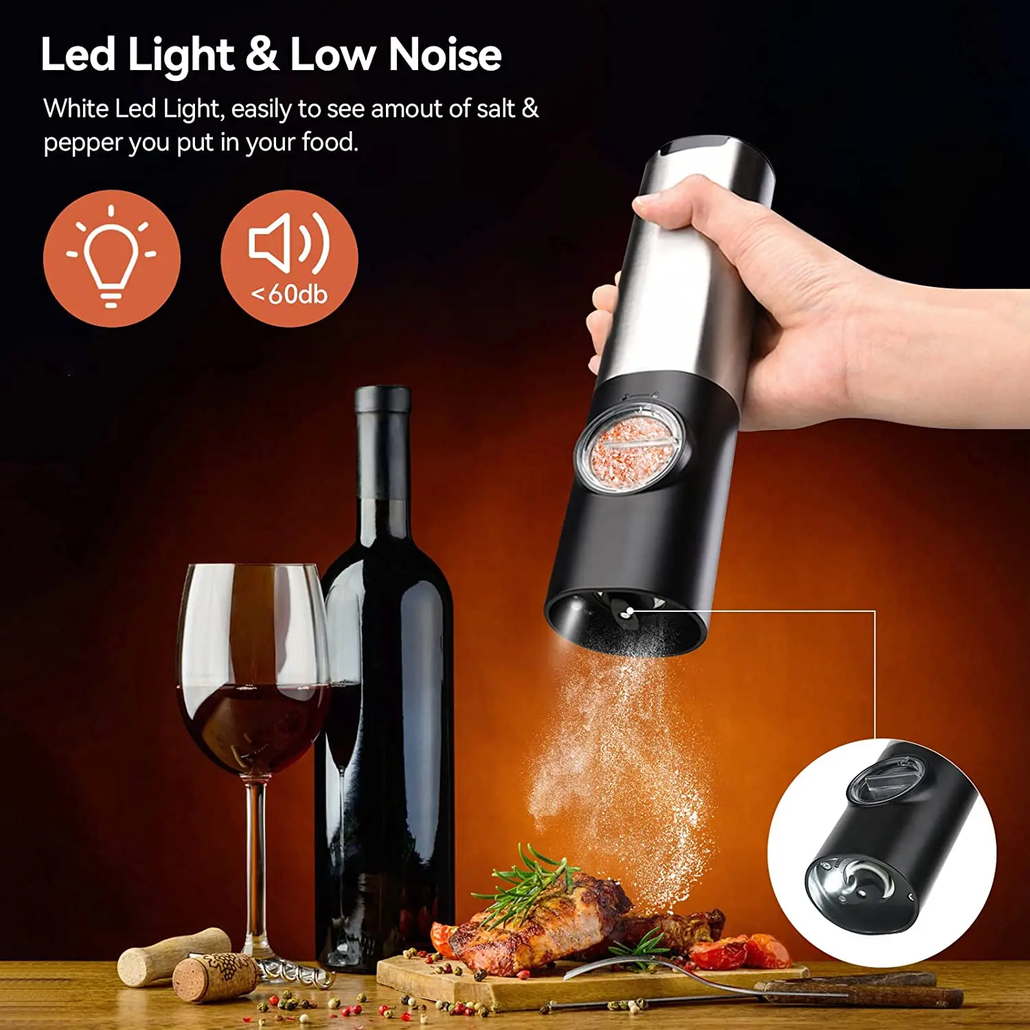 Electric Salt and Pepper Grinder, USB Type-C Rechargeable No