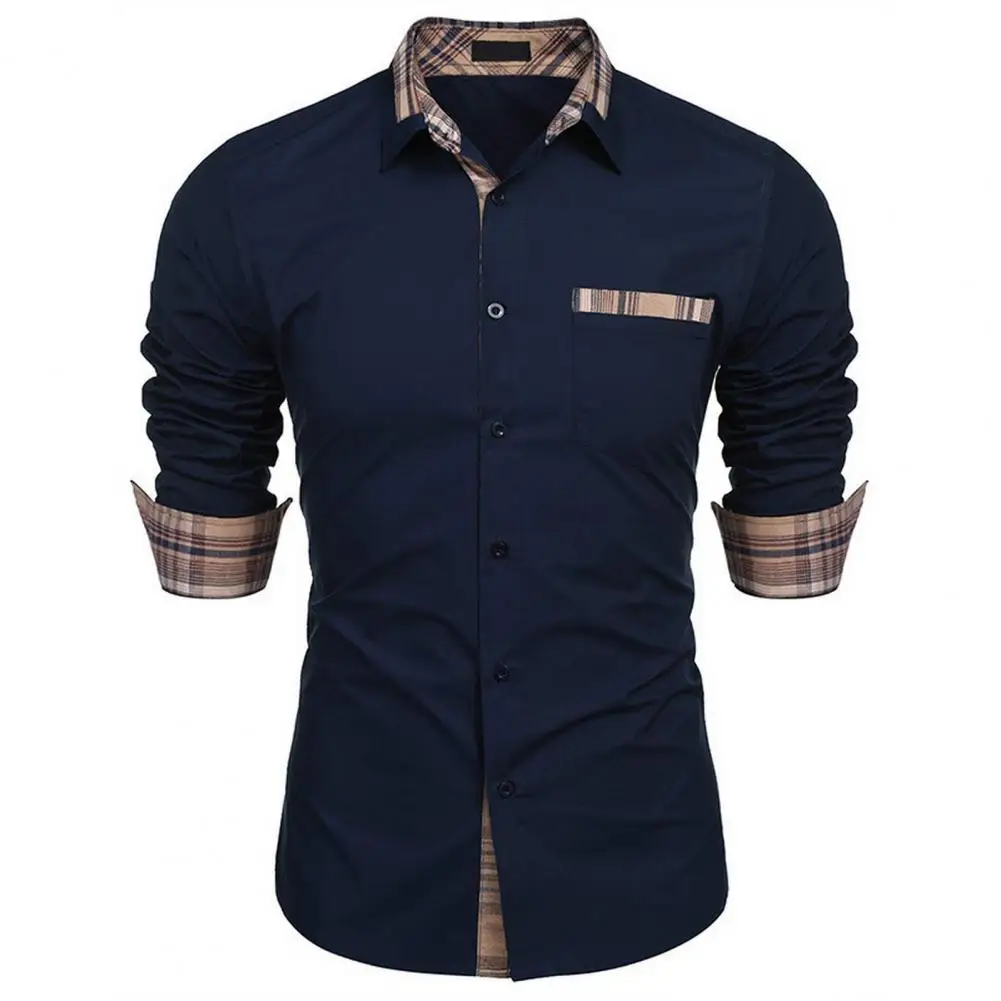 

Men Shirt Stylish Color Blocking Splicing Men's Shirt Slim Fit Lapel Long Sleeve for Spring/autumn Office Workwear Men