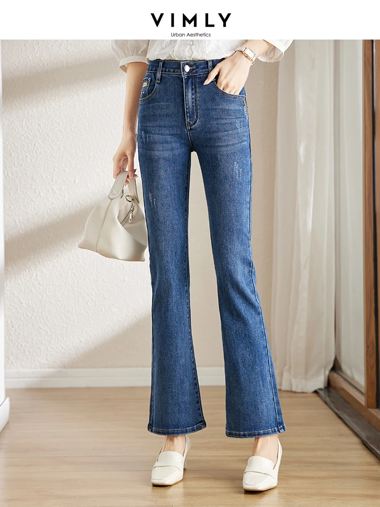 Vimly High Waist Flare Jeans Women Vintage Skinny Pant 2023 Spring and Autumn New Stretch Slim Fit Trouser Female Clothing 70711