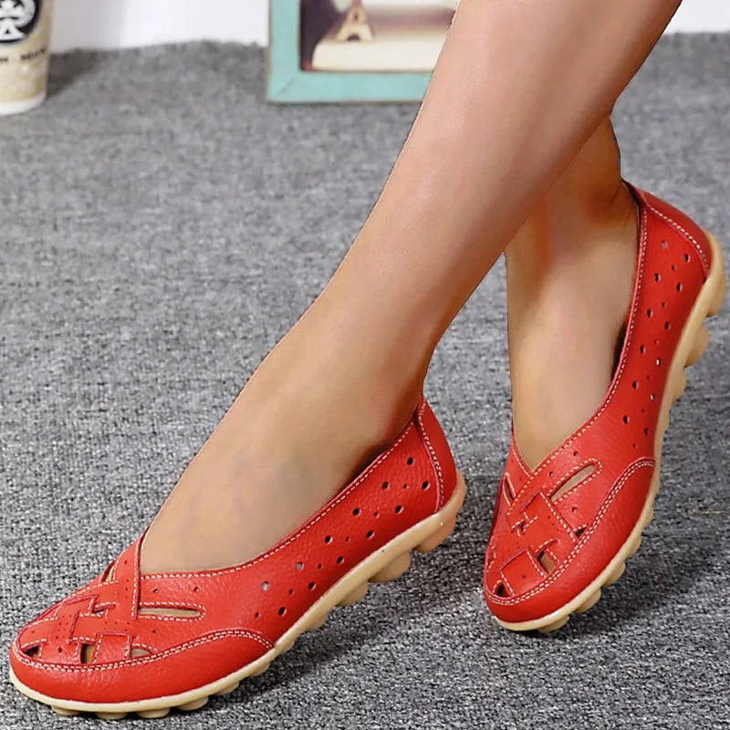 Women Shoes Women Flats Casual Shoes Women Flats Genuine Leather Fashion Soft Shoes Women Hollow Designer Shoes Slip On Ballet Flats Oxford Woman Plus Size