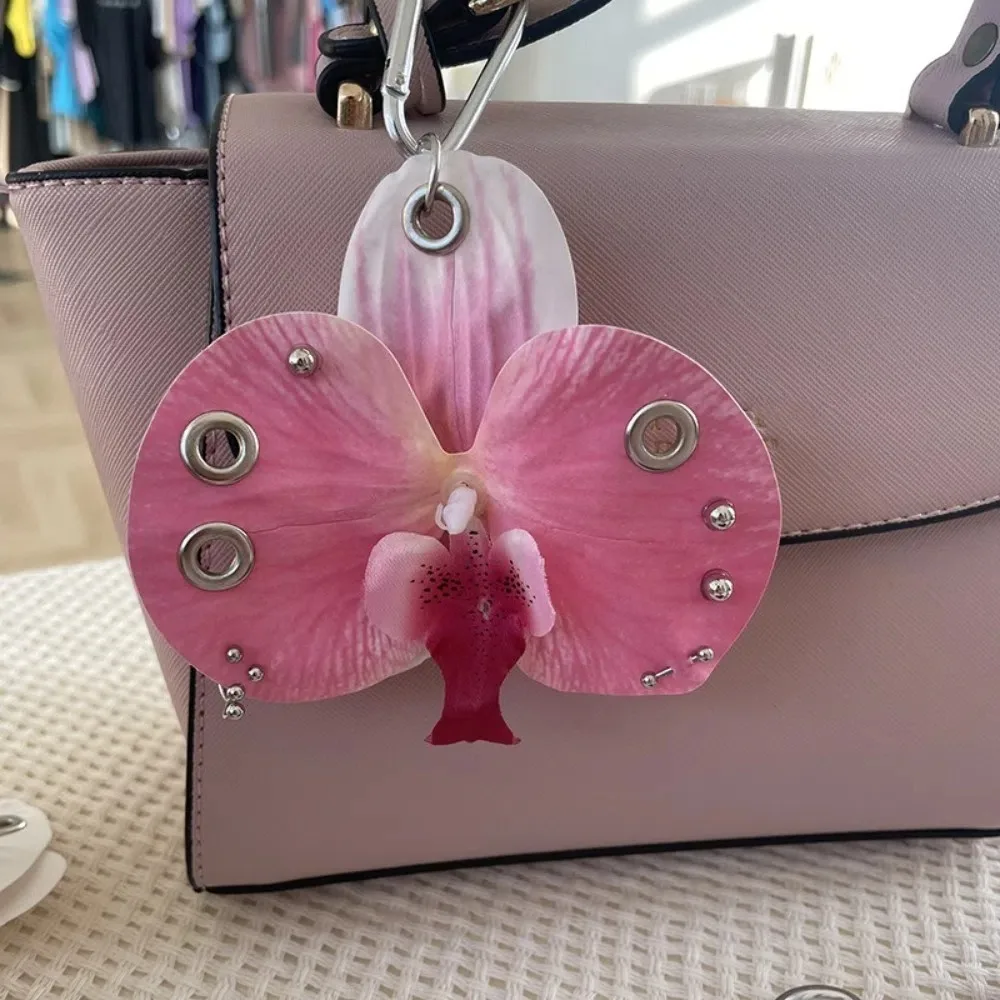Fashion Simulation Flower Orchid Lily Keychain Colorful Backpack Decoration Flower Bag Pendant Gifts Backpack Hangings Decor