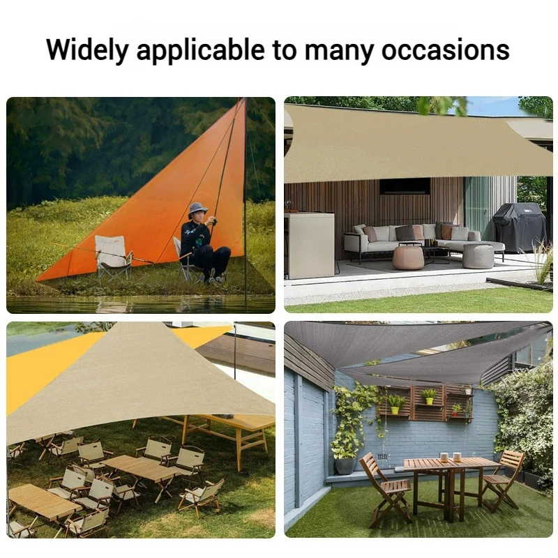 4x4x4m Outdoor Shade Membrane Triangle Sun Shade Sail Tent Beach Camping Shelters Awning Camping Tents Shade Cloth with Buckle