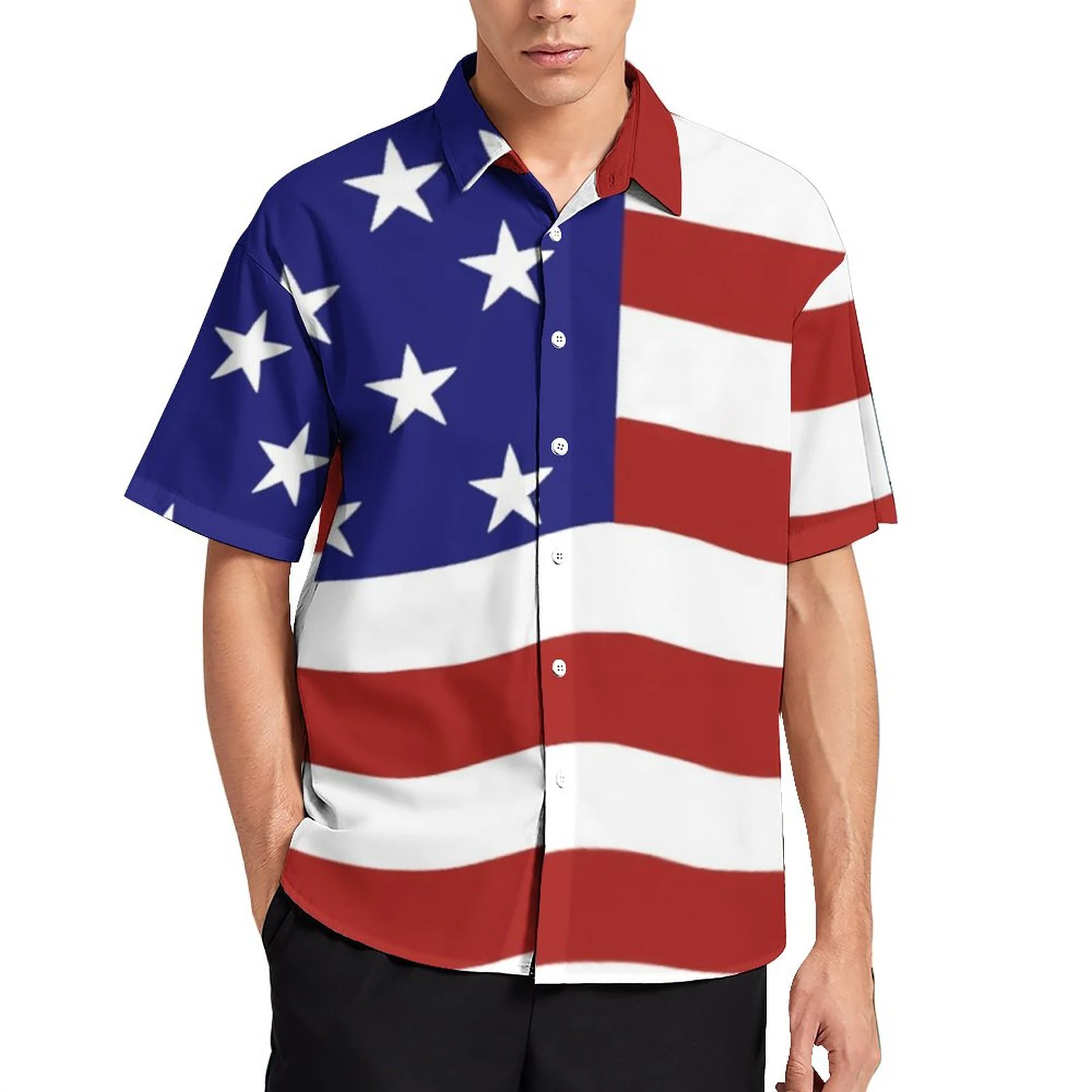 

Свободная рубашка с флагом США, мужская пляжная Повседневная рубашка, гавайская рубашка для отпуска с коротким рукавом, винтажная Мужская модная одежда для улицы