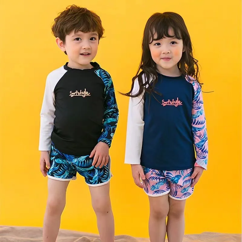 Girl three- Pieces Suit 3-11 Year Children Long Sleeve Skirt Swimsuit Kid Cute Flower Print Swimwear Baby Bathing Suit
