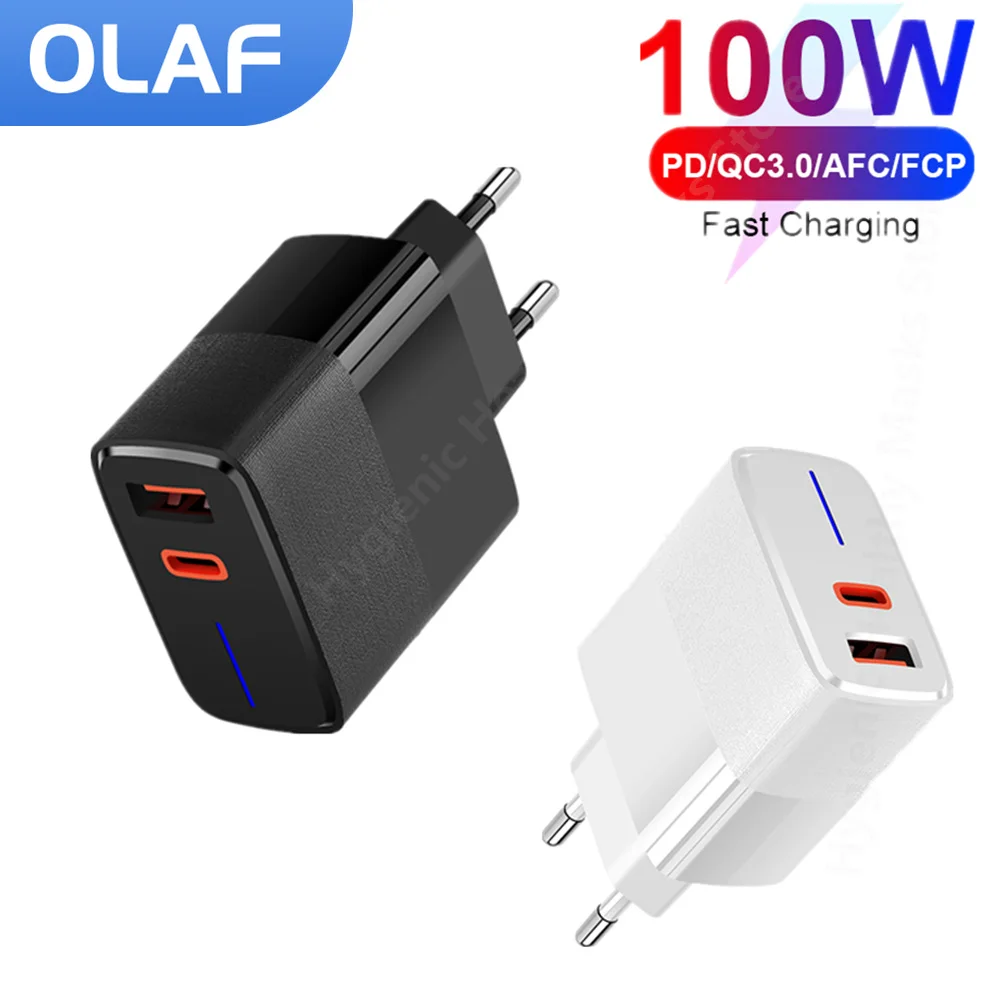 올라프 USB C 타입 벽 충전기, 아이폰, 화웨이, 삼성, 샤오미 포코용, 100W 고속 충전, QC5.0