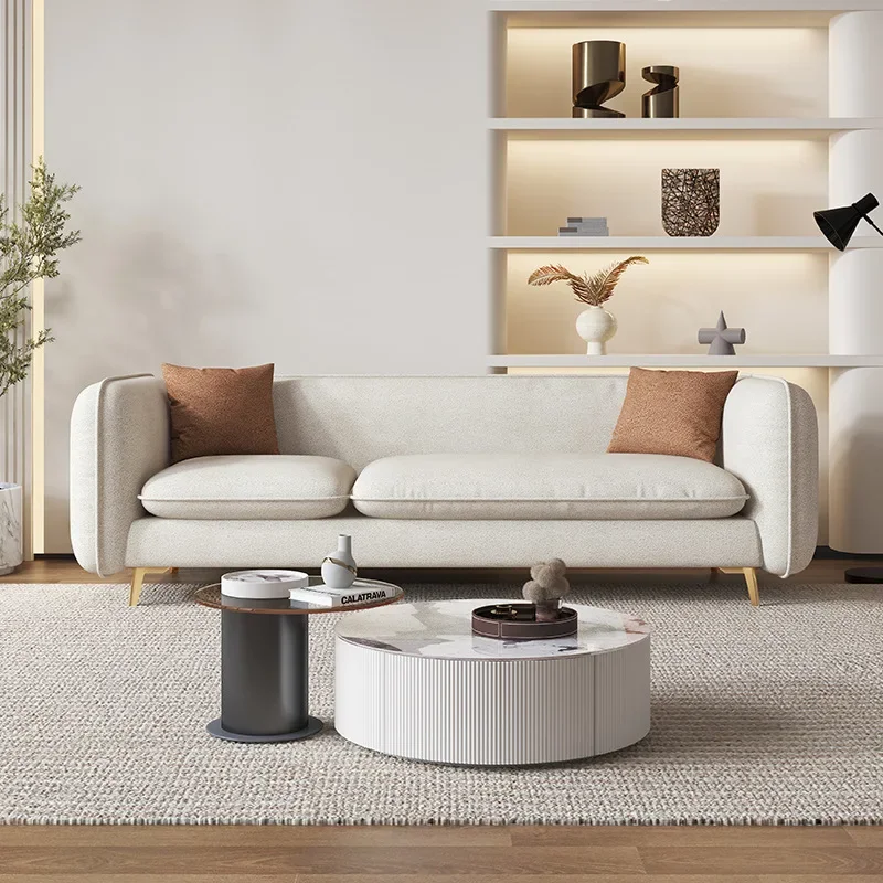 

Cream-style minimalist modern technology fabric sofa straight-row three-person light luxury wabi-sabi style living room home
