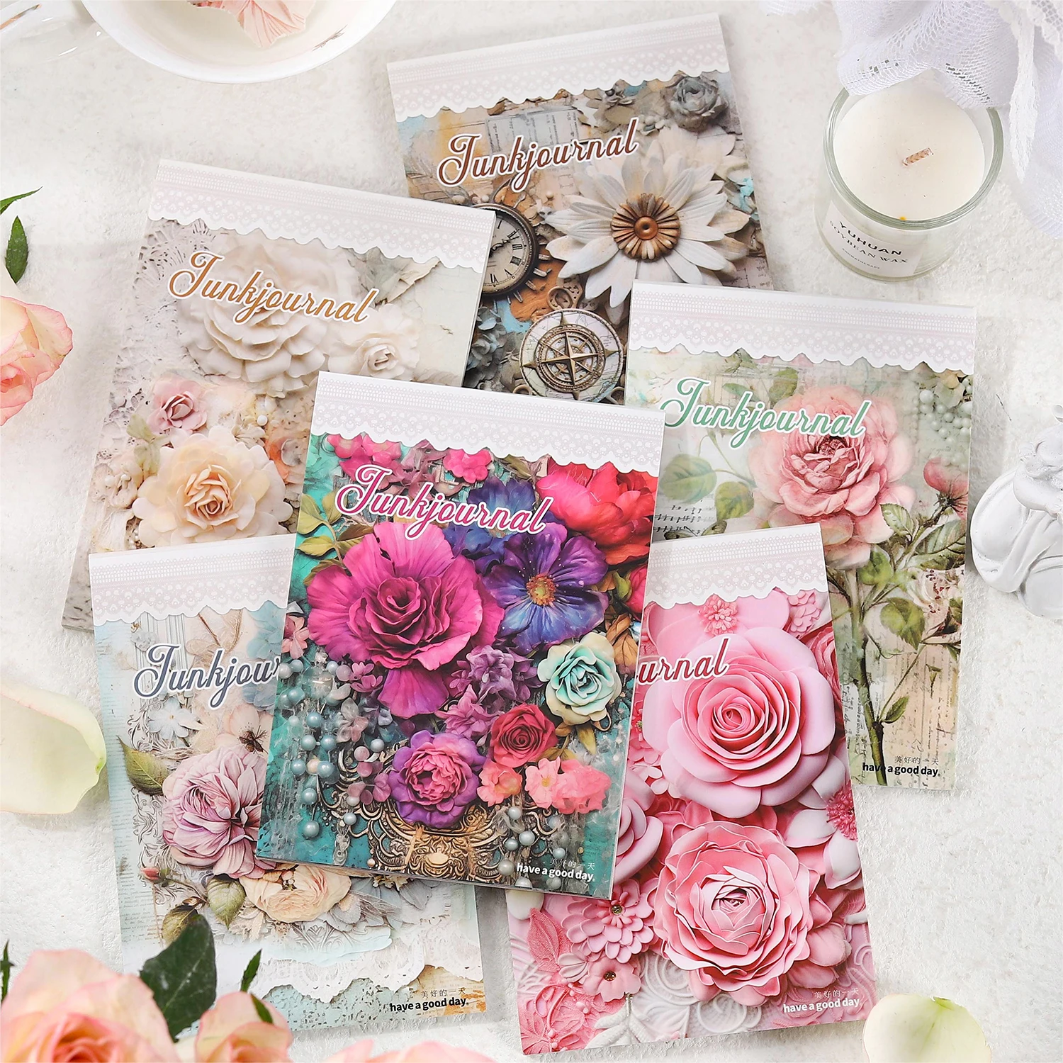 

30 Sheets Dream Building Flower Series Vintage Lace Material Paper Creative DIY Junk Journal Collage Decor Stationery