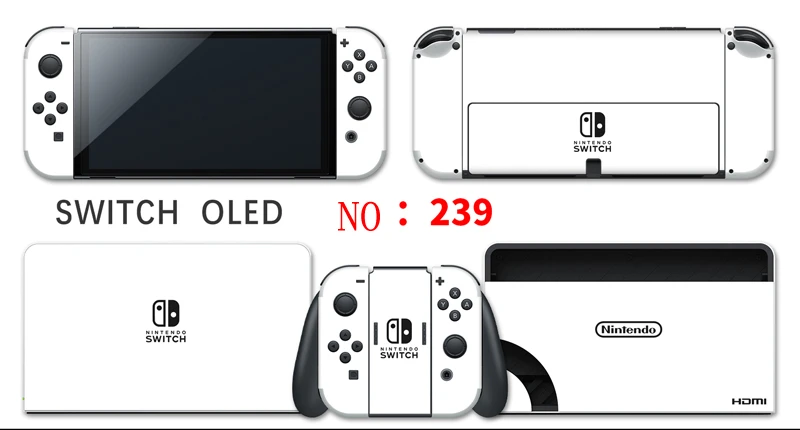 Vinyl Skin Screen Sticker Pure White Color  Skins Protector for Nintendo Switch OLED Console + Controller + Stand Holder Dock