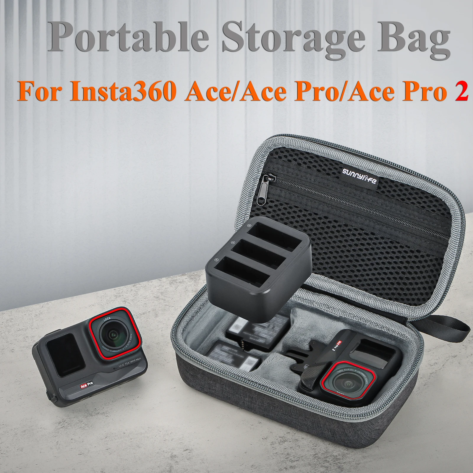 Custodia Rigida Da Viaggio Per Insta360 Ace Pro/Ace – In EVA, Con Scomparti E Tracolla – Grigia, 290x165x55 Mm