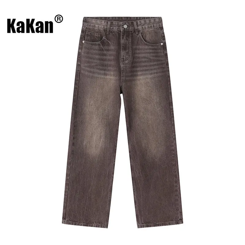 Kakan - New Coffee Vintage Korean Edition Jeans, Youth Popular Elastic Free Loose Fit Long Jeans K50-467