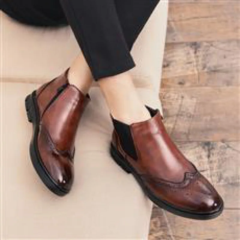 

Youth Casual Leather Shoes Men's Korean Style Trendy Business Formal Wear Height Increasing Insole British Black Autumn Men's Br