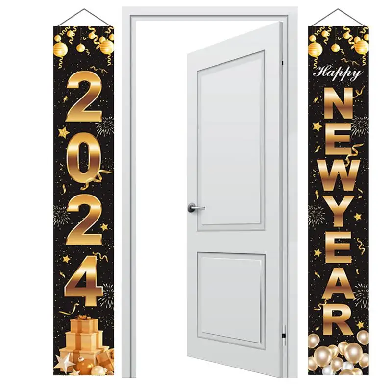 

New Year Door Banners For Front Door Happy New Year Porch Sign Hang Banner New Year Eve Decorations Holiday Theme Decor