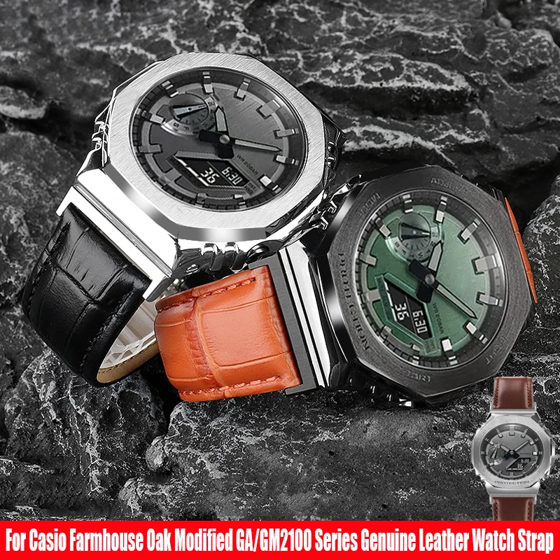 Bracciale In Vera Pelle Per Il G-Shock Casio Casio Farmhouse Oak Octagon Gm2100/Ga2100 Connettori In Metallo Cinturino Modificato