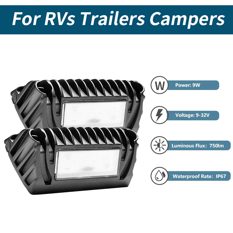 2Pcs RV Exterior LED Porch Utility Light 12V 750 Lumen Awning Lights Replacement Lighting For RVs Trailers Campers