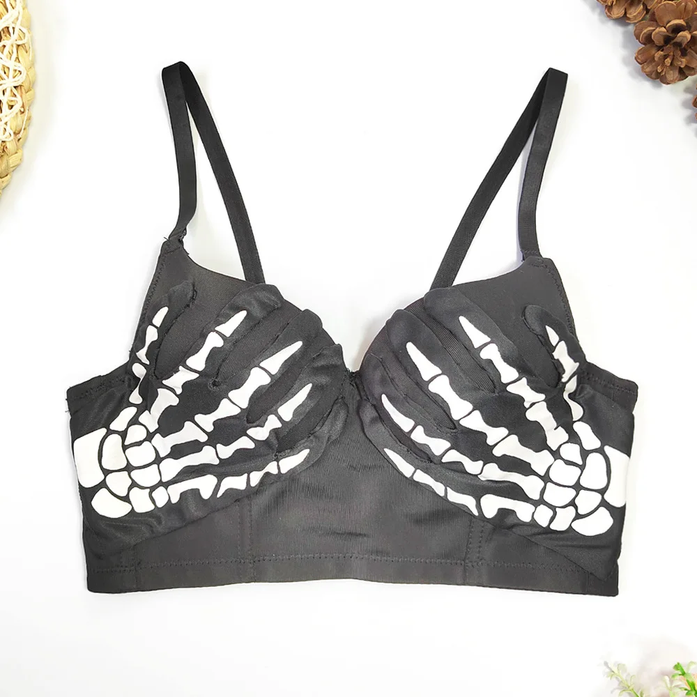 

Women Halloween Sexy Punk Corset Steampunk Bra Top Girls Skeleton Skull Hand Party Nightclub Rock Bustier Lady Sexy Crop Tops