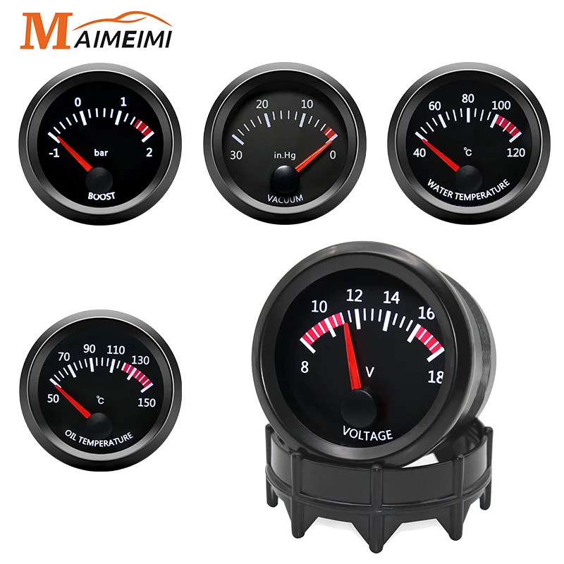 52mm Car Exhaust Gas Temp Gauge Vacuum Oil Pressure Bar PSI Gauge Voltmeter Oil Temperature Water Temp With Sensor for 12V Car car gauge