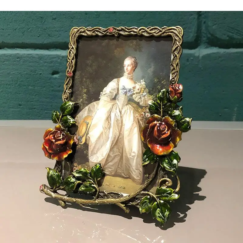 

6/7 Inch Family Portrait Picture Frame Classical Rose Flower Dotted Photo Frame Bedside Table Ornaments Vintage Home Decor