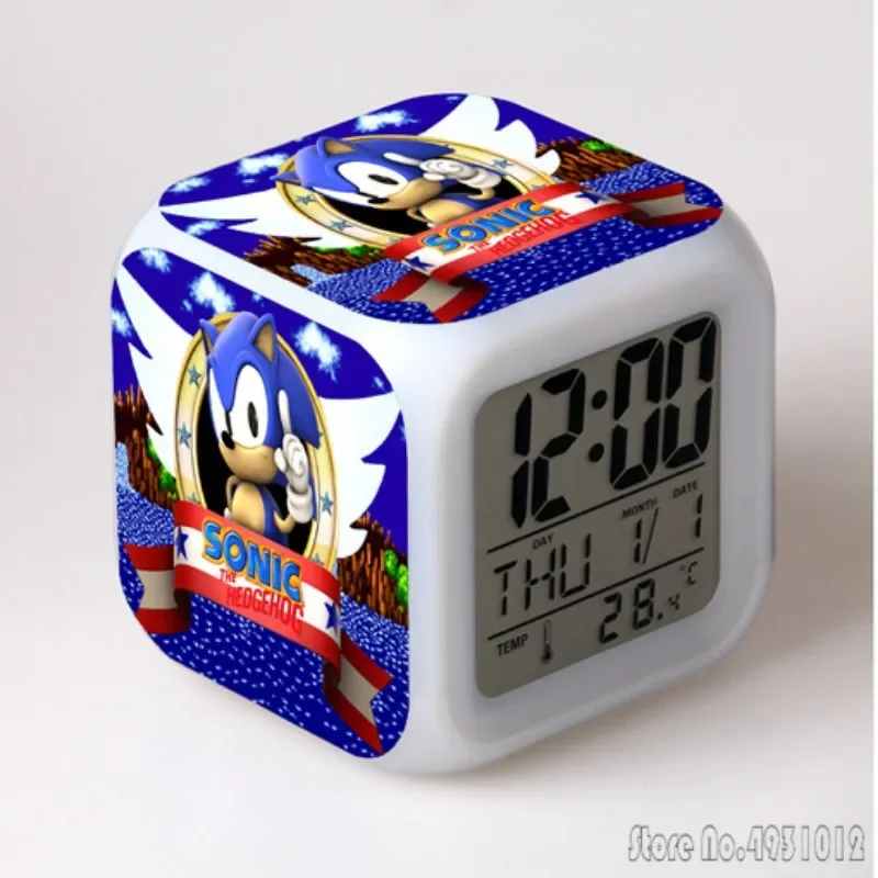 Reloj despertador con luz LED de 8 x 8 x 8 cm con diseño de Sonic the Hedgehog, Sonic the Sonic Boy, creativo, para estudiantes, con pantalla de hora, semana y mes