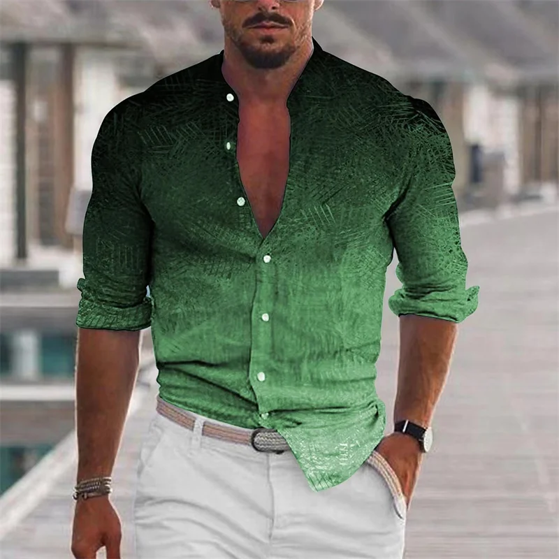

2024 Green Shirt Men's Hawaiian Shirt Collar Long Sleeve Graphic Print Button Casual Shirt Club Party Beach Street Shirt 6XL
