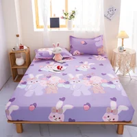1pc Purple Color Bed Fitted Sheet for Double Bed Rabbit Printed Cartoon Kids Bed Sheet lençol de cama casal (without pillowcase) 1
