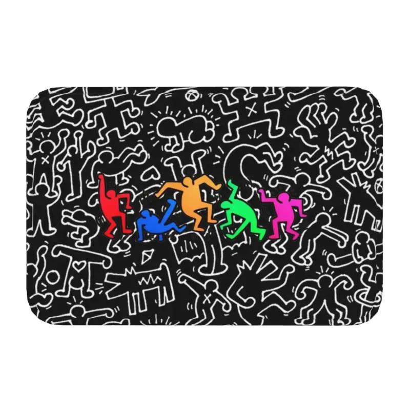Haring Graffiti Paintings Art Black Dance Front Floor Door Tappetini D'Ingresso Coperta Geometrica Astratta Pop Art Tappeto Da Cucina Tappeto